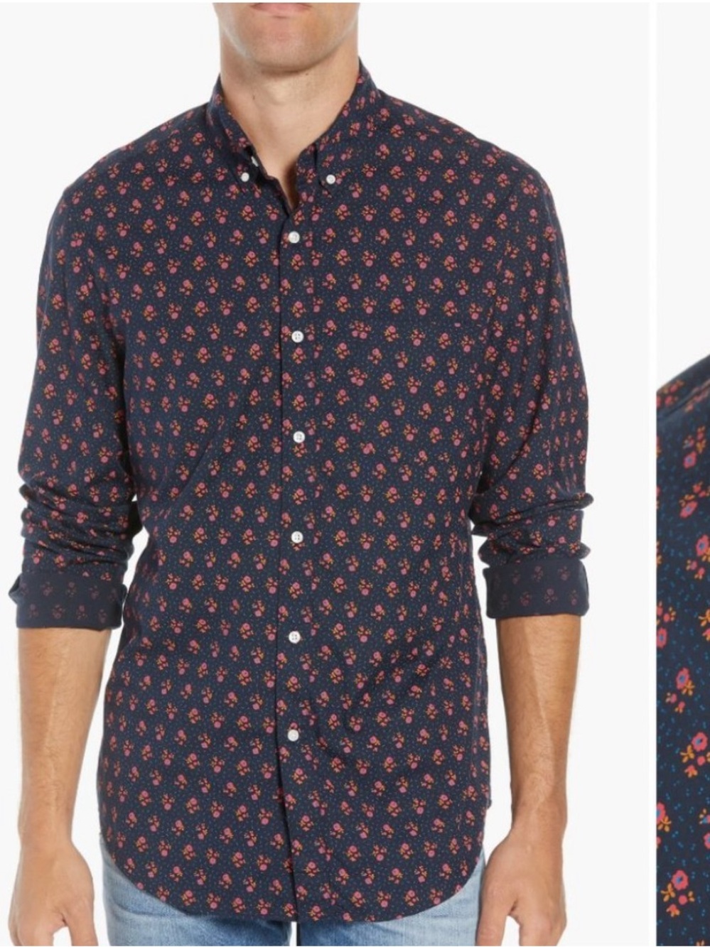 J. Crew Secret Wash button down shirt in navy floral, slim untucked, M short